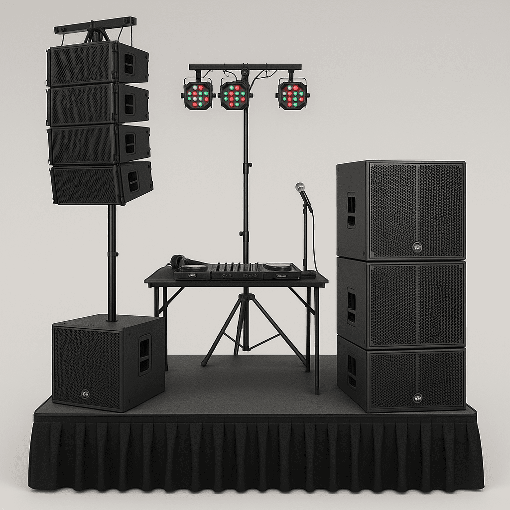 20250908_1211_Event Sound System Setup_simple_compose_01k4m0tw1den7sy8enzsfn4cqf RCF HDL 20-A Mini Line Array Setup - Image 1